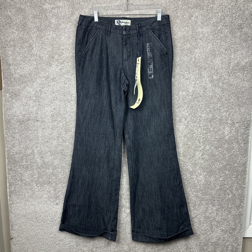 Boom Boom Jeans Pants Womens 13 Blue Wide Leg Trouser‎ Button Front Stretchy